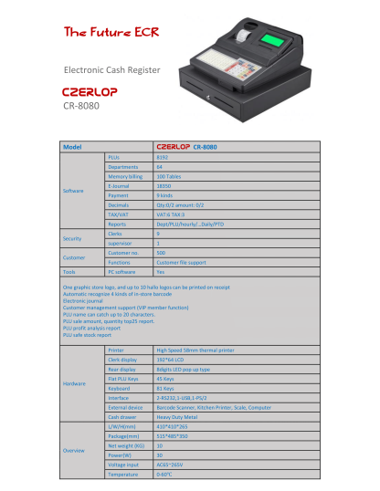 Cash Register | CZERLOP CR-8080